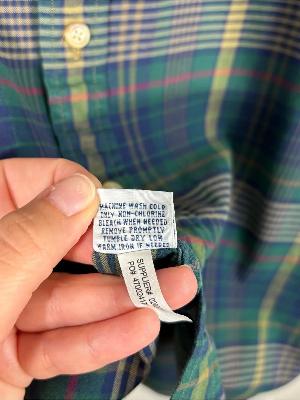 Ralph Lauren Blue Green Button Down Collared Casual Shirt Medium Holiday Cotton
